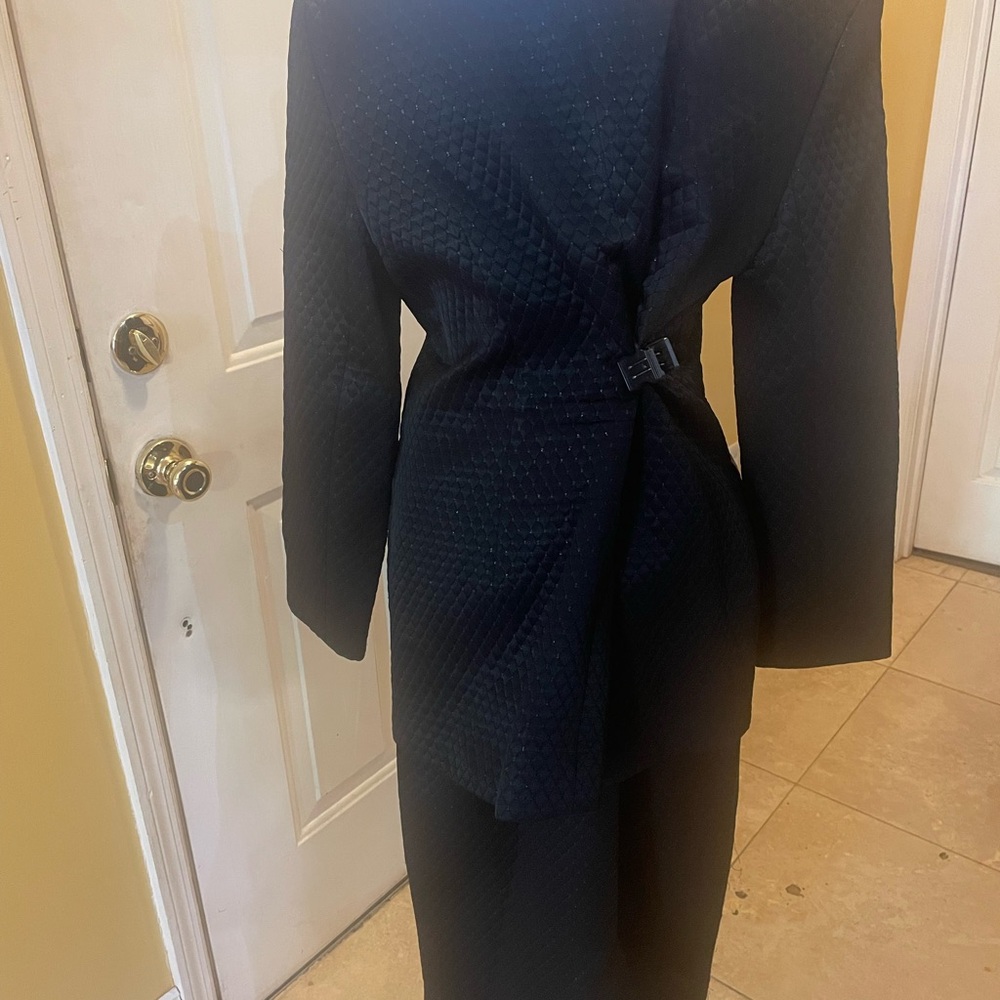 Lily & Taylor Elegant Black Quilted two piece skirt suit with Crystal Accent - Picture 8 of 10